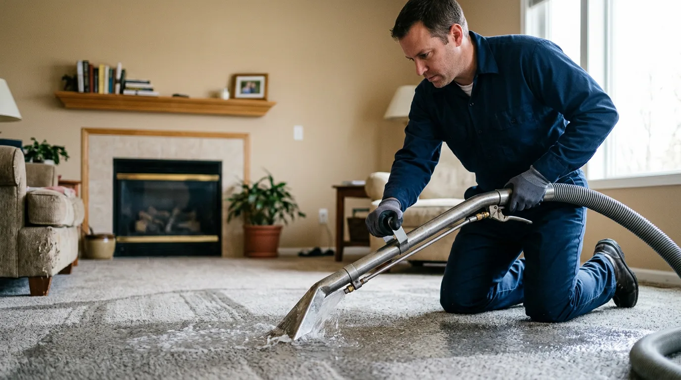 Water damage restoration technician working near Bassett, VA